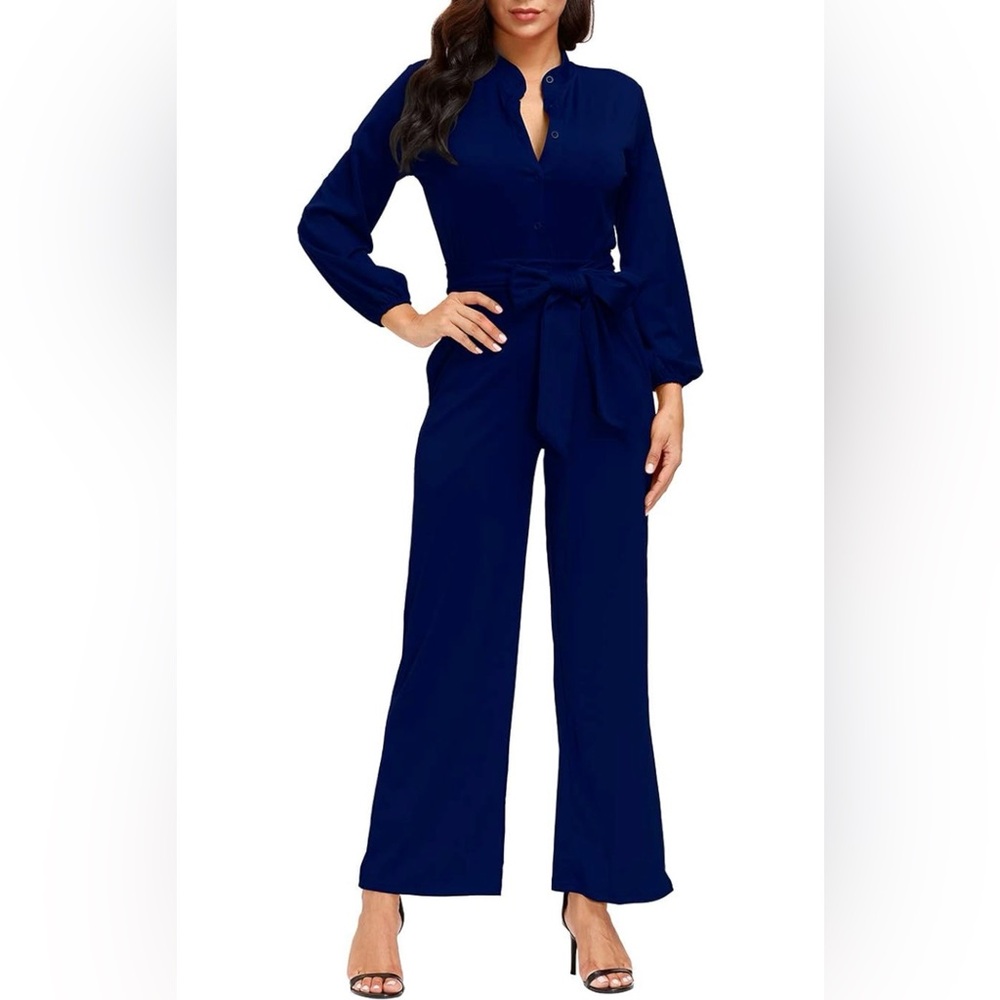 Elegant Navy Blue Long Sleeve Jumpsuit
